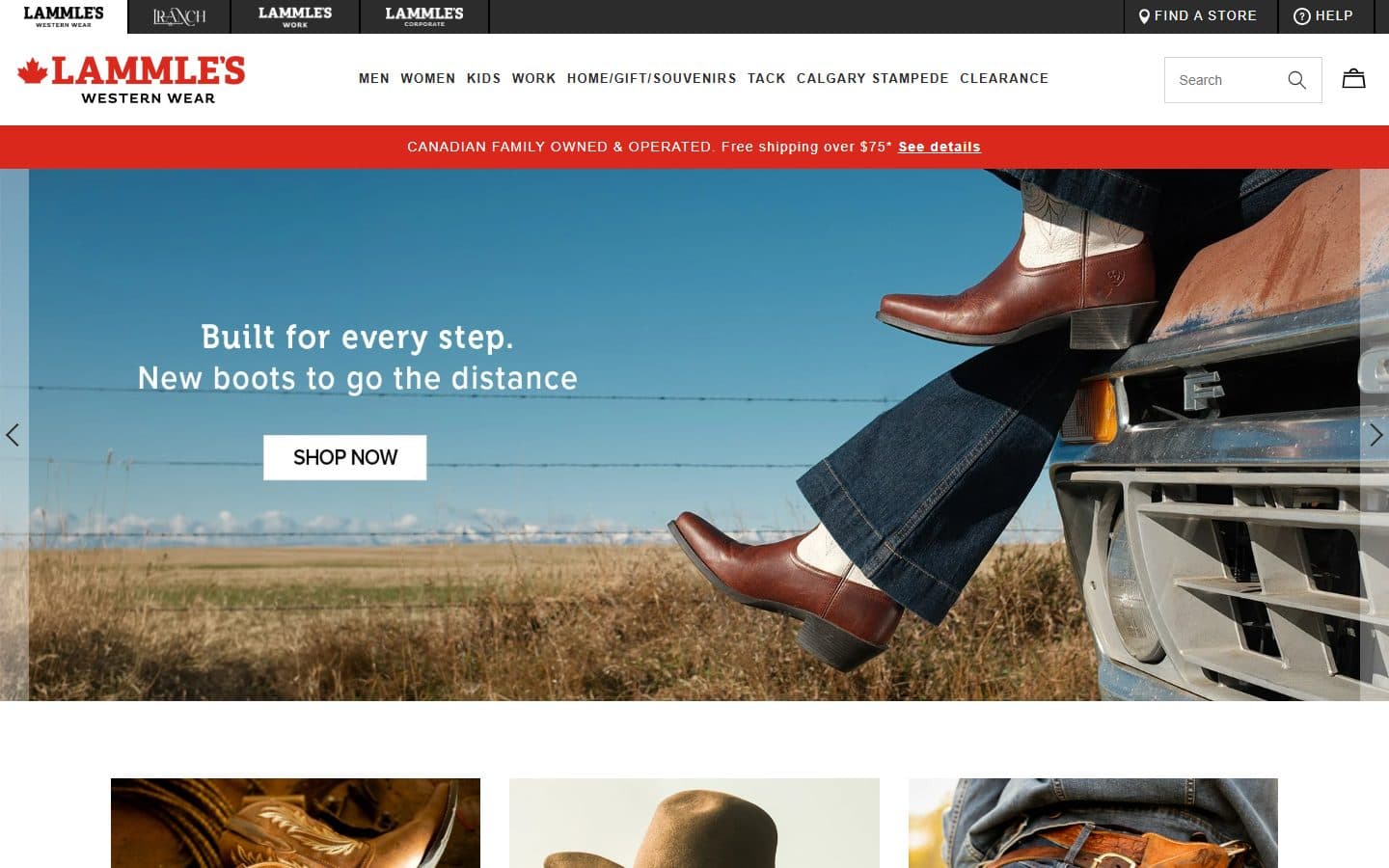 Screenshot of the Lammle's Western Wear website