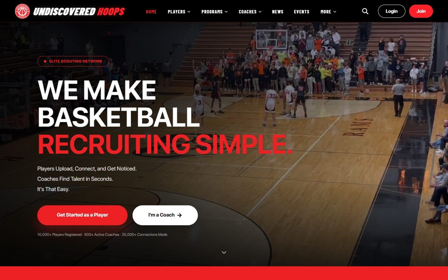 Screenshot of the Undiscovered Hoops website